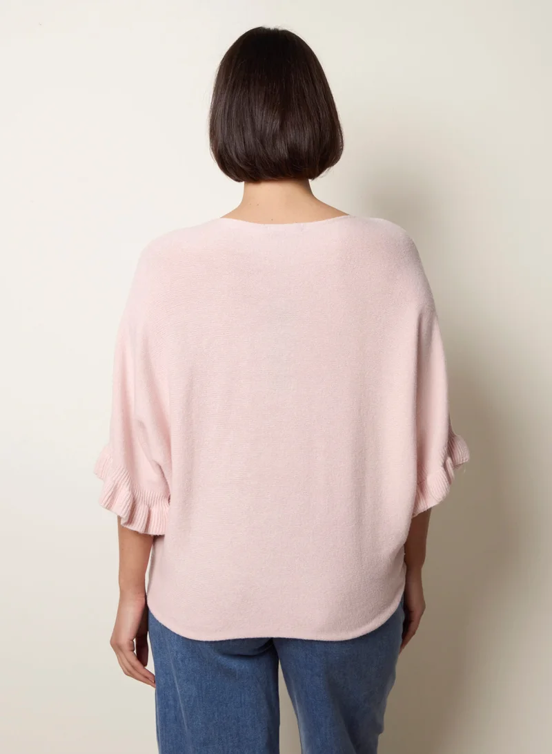 بلو فانيلا Knitted Frill Sleeve Batwing Jumper